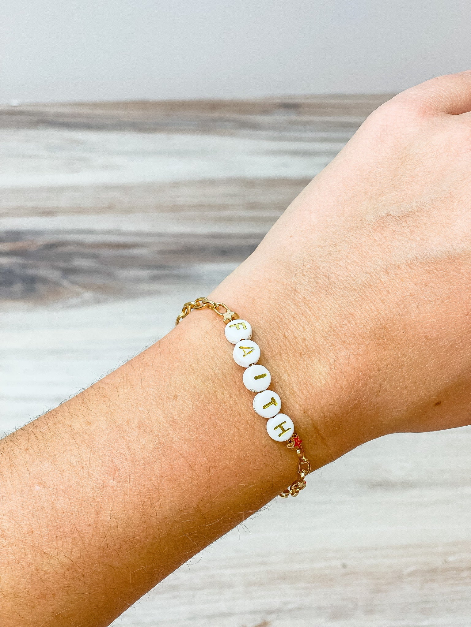 'Faith' Beaded Gold Link Toggle Bracelet