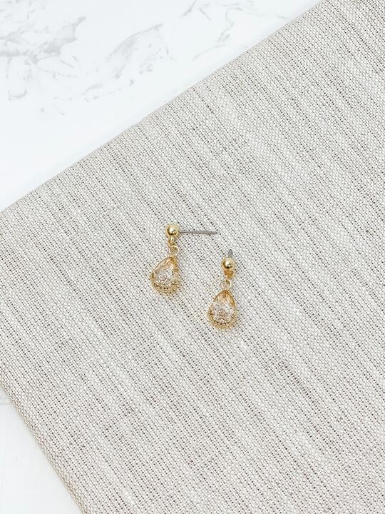 Cubic Zirconia Floral Crystal Teardrop Earrings - Gold