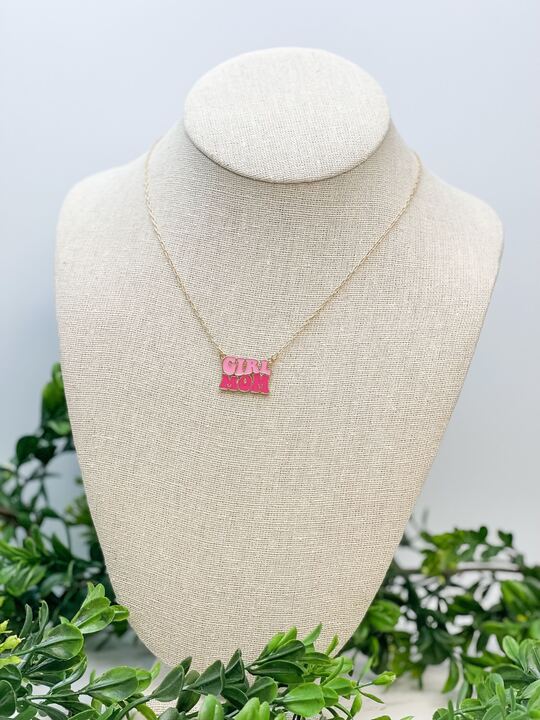 'Girl Mom' Enamel Pendant Necklace