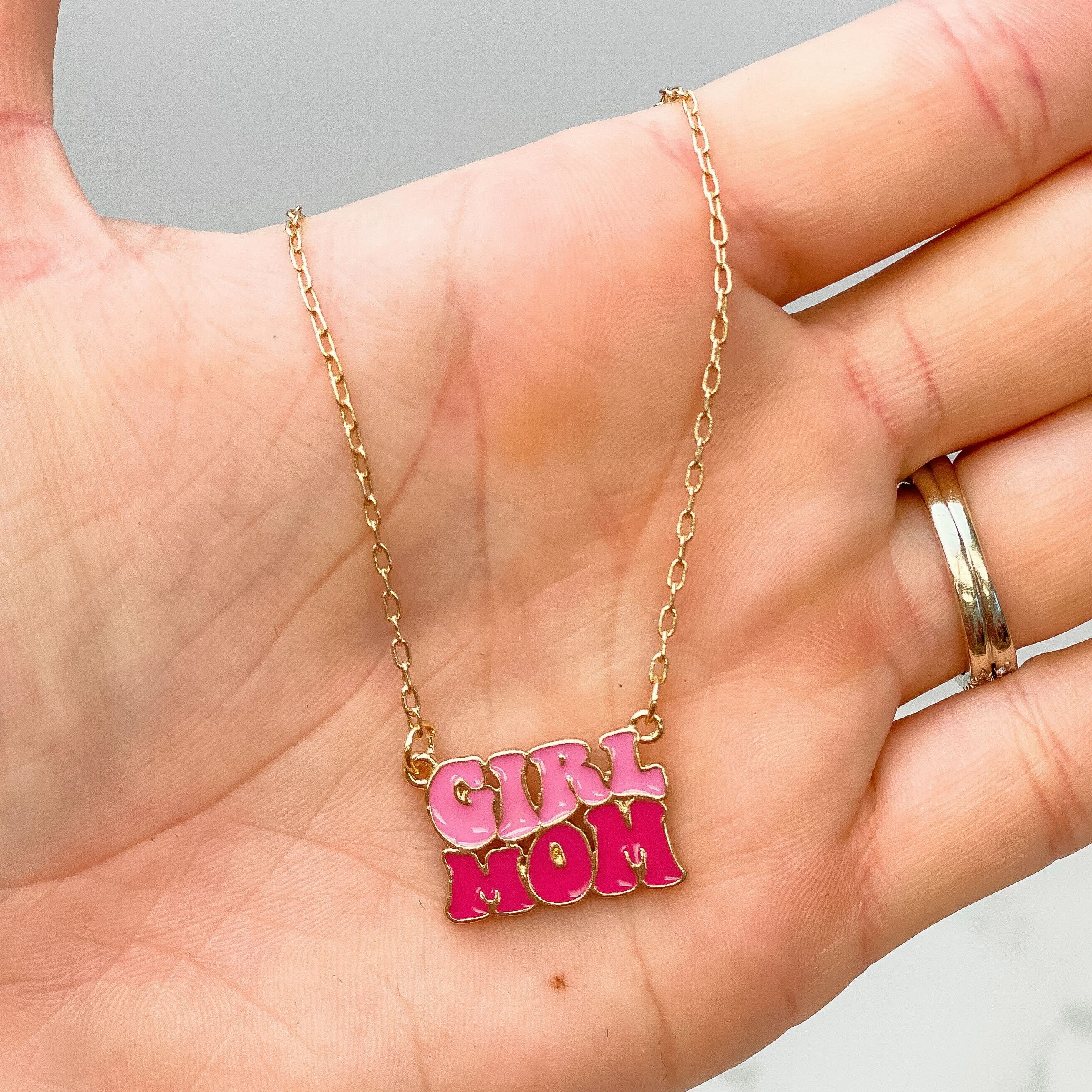 'Girl Mom' Enamel Pendant Necklace