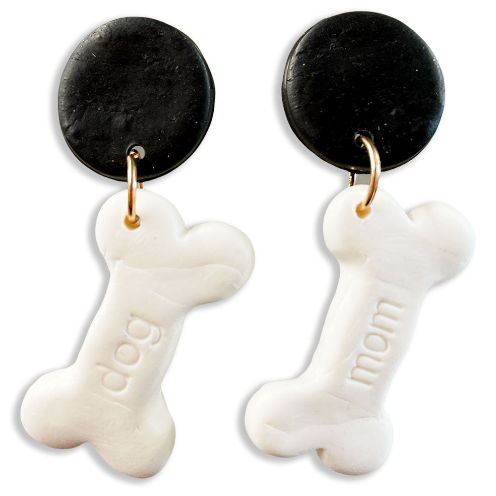 'Dog Mom' Treat Clay Dangle Earrings - White