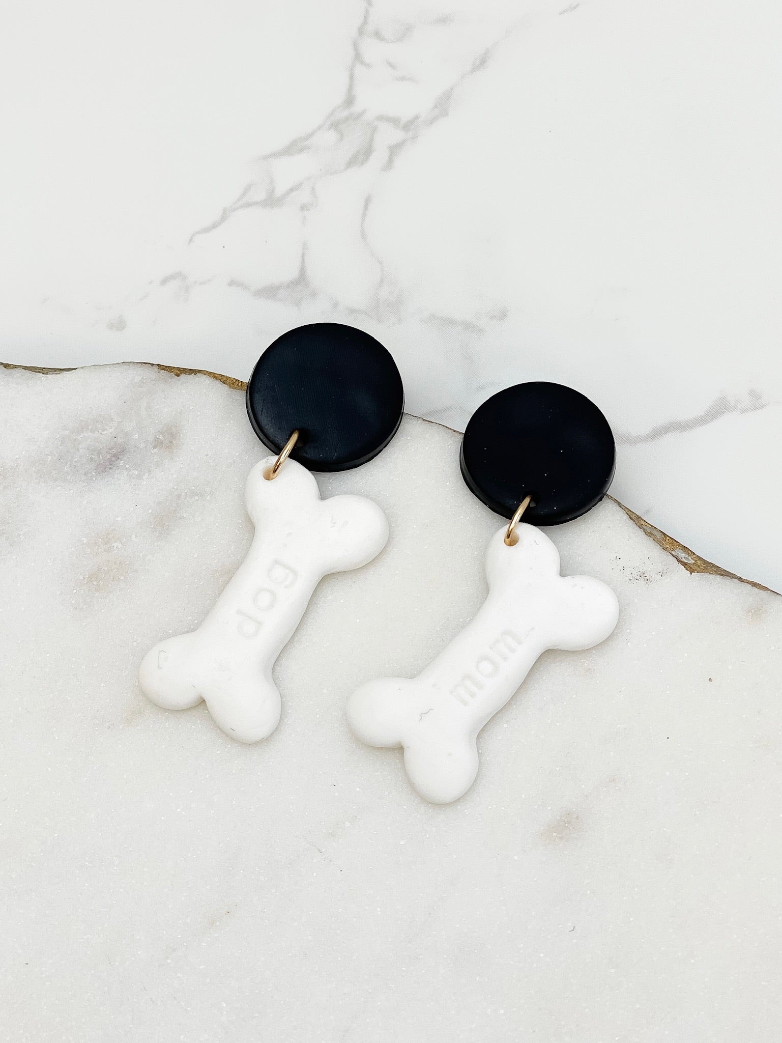 'Dog Mom' Treat Clay Dangle Earrings - White