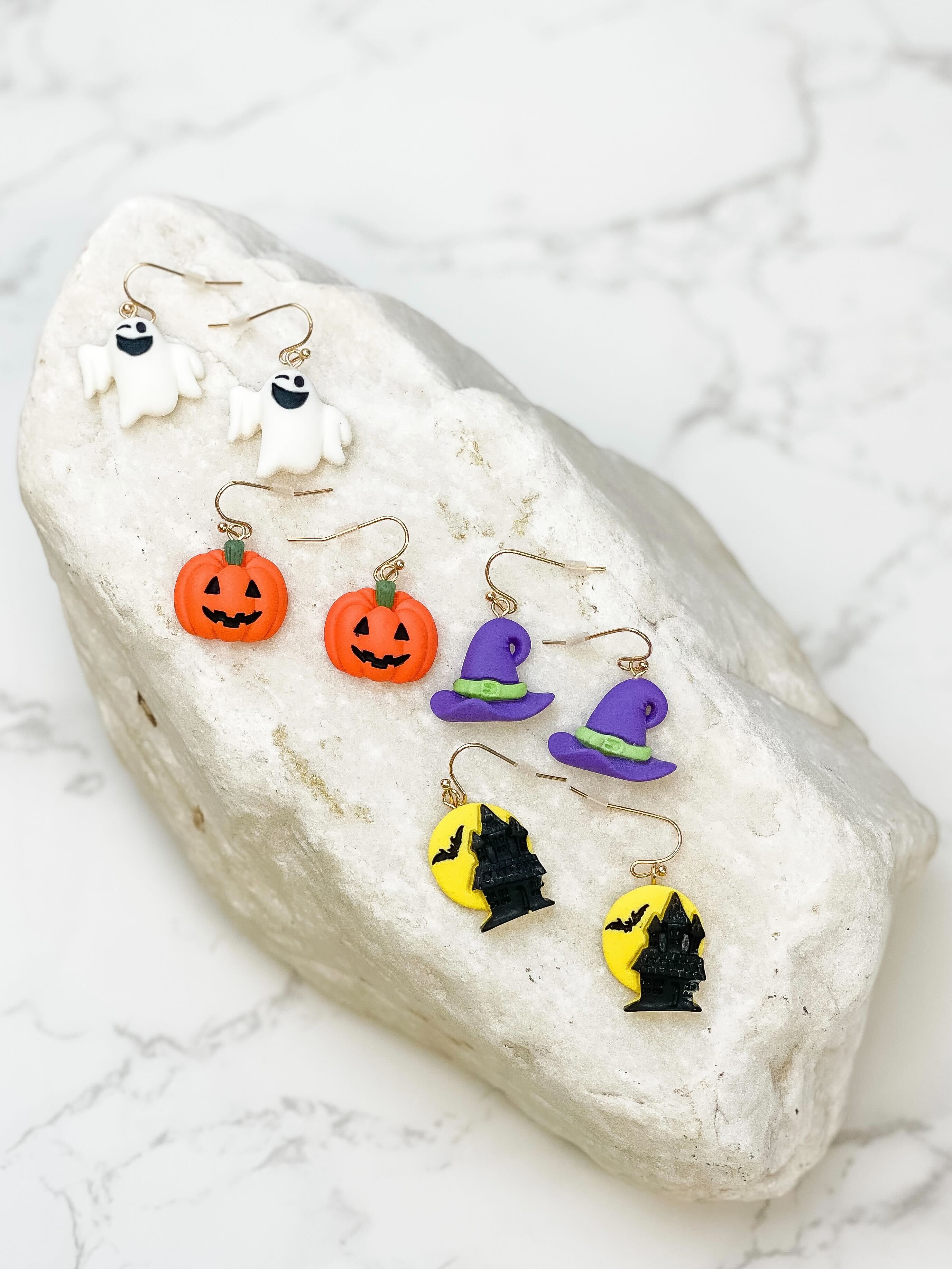 Clay Haunted House Dangle Earrings