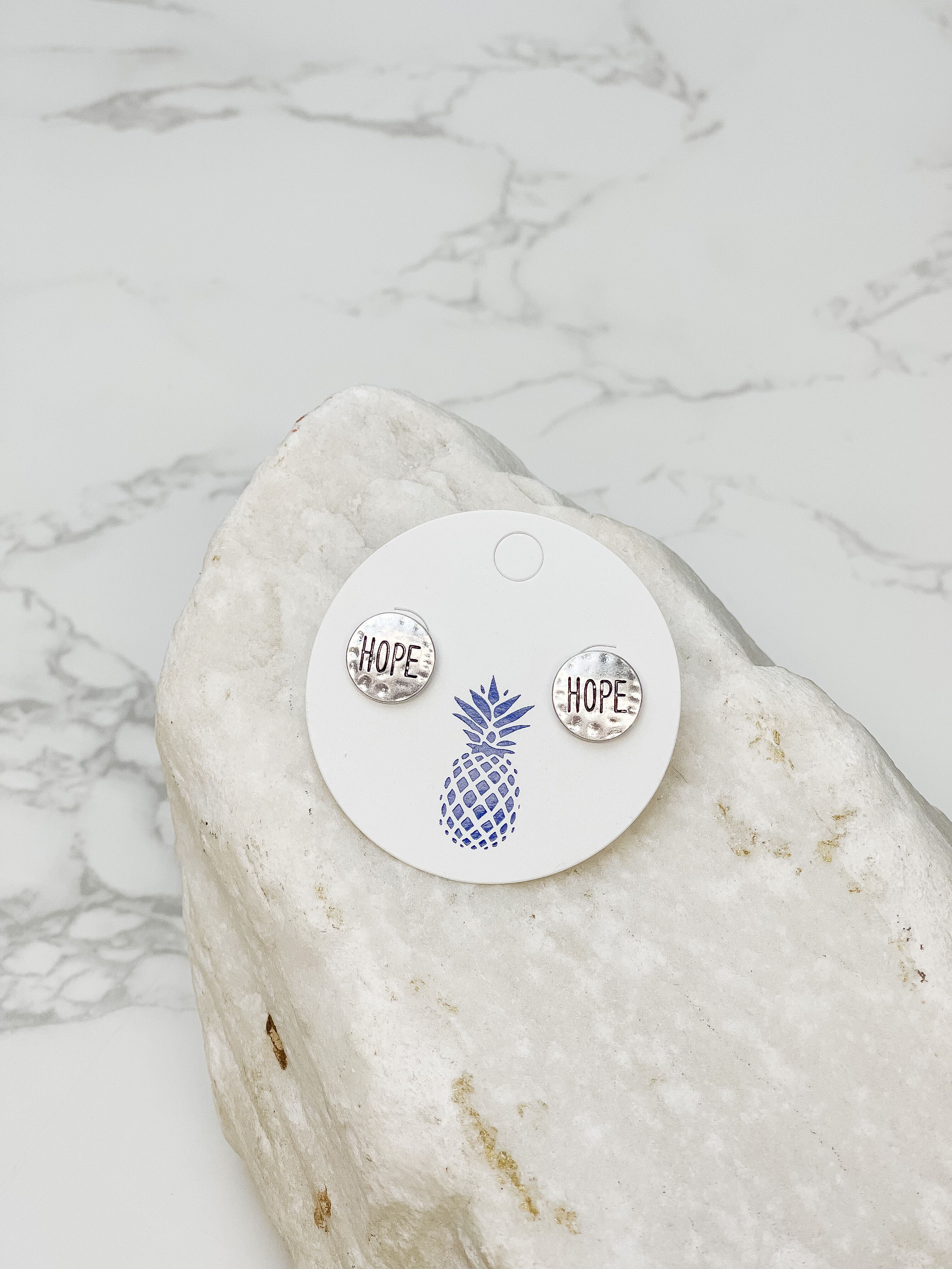 'Hope' Sentiment Stud Earrings - Silver