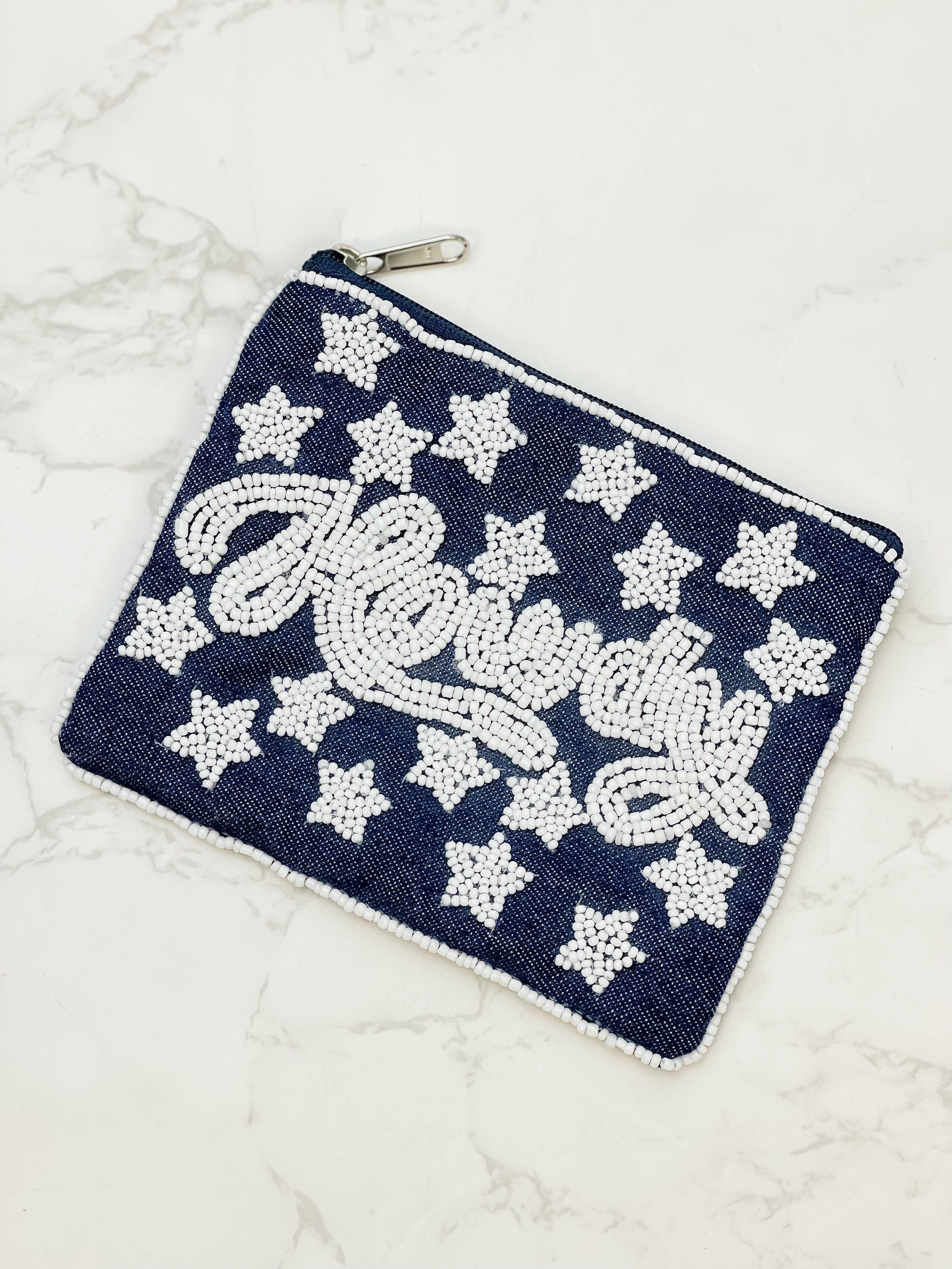 'Howdy' Denim Beaded Zip Pouch