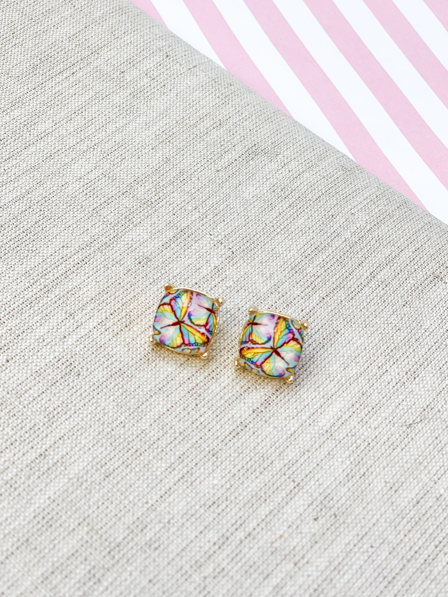 Butterfly Glass Stud Earrings - Multi