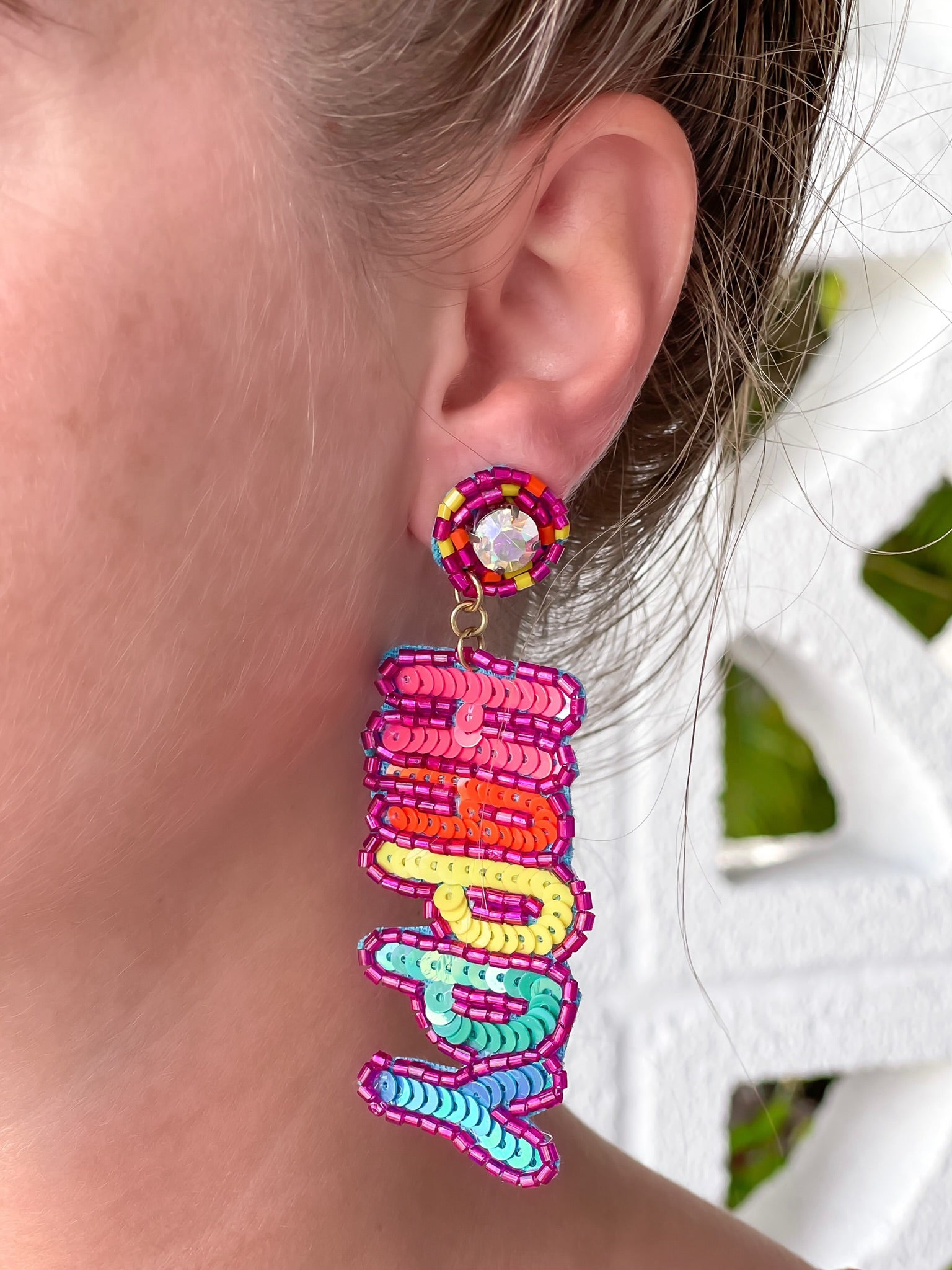 'Happy Easter' Sequin Dangle Earrings