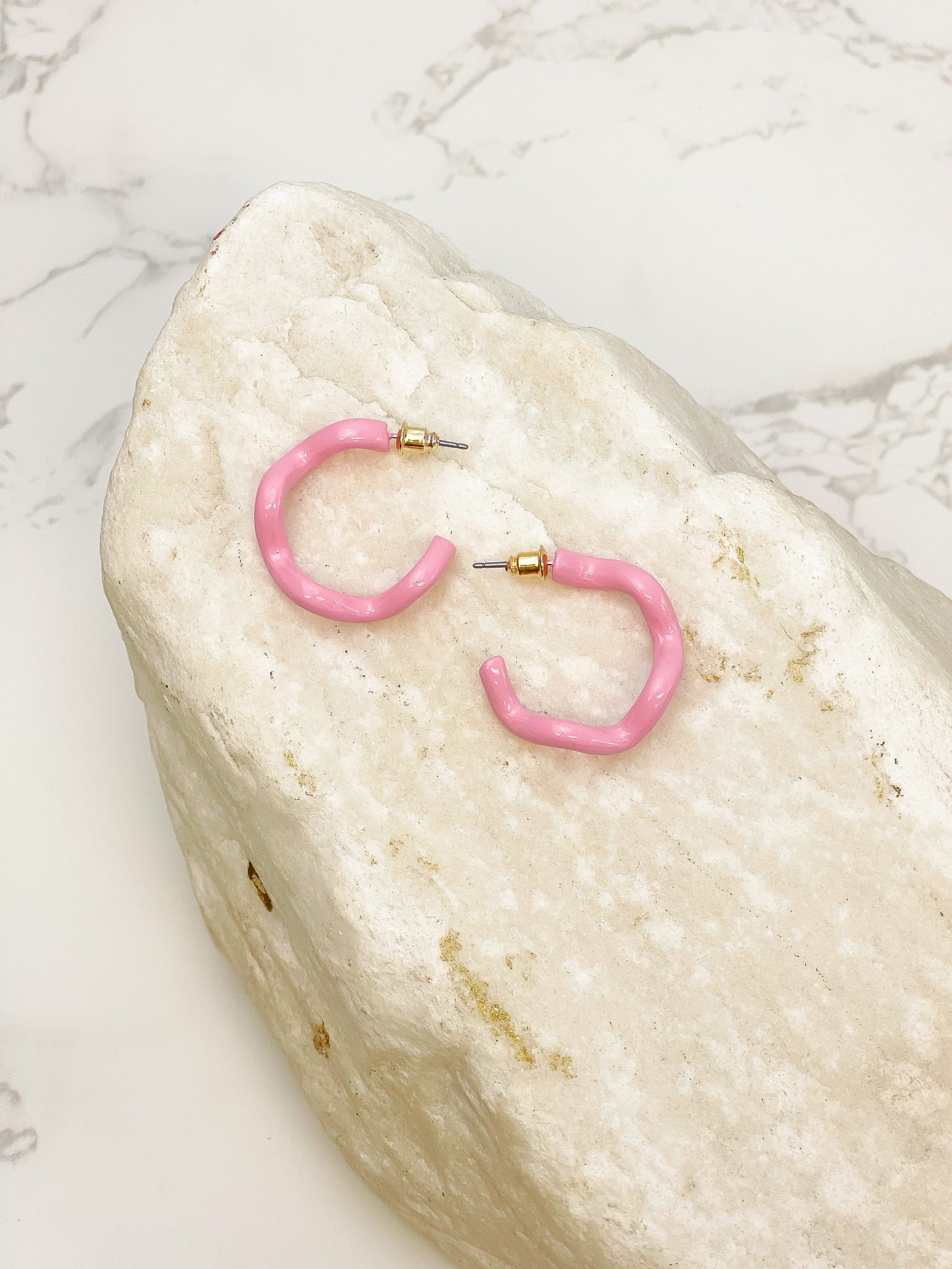 Enamel Coated Hoop Earrings - Pink