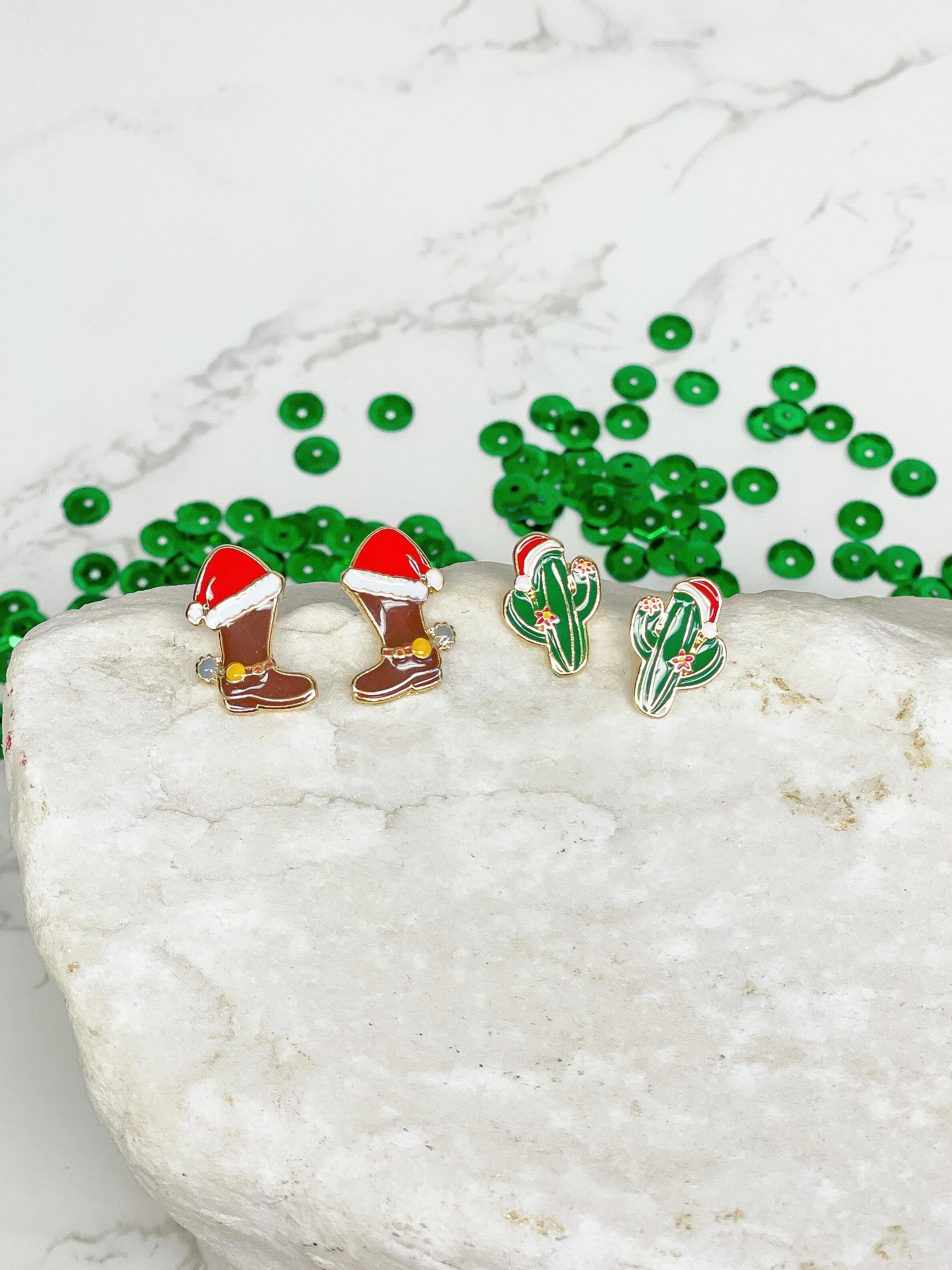 Christmas Cactus Signature Enamel Stud Earrings