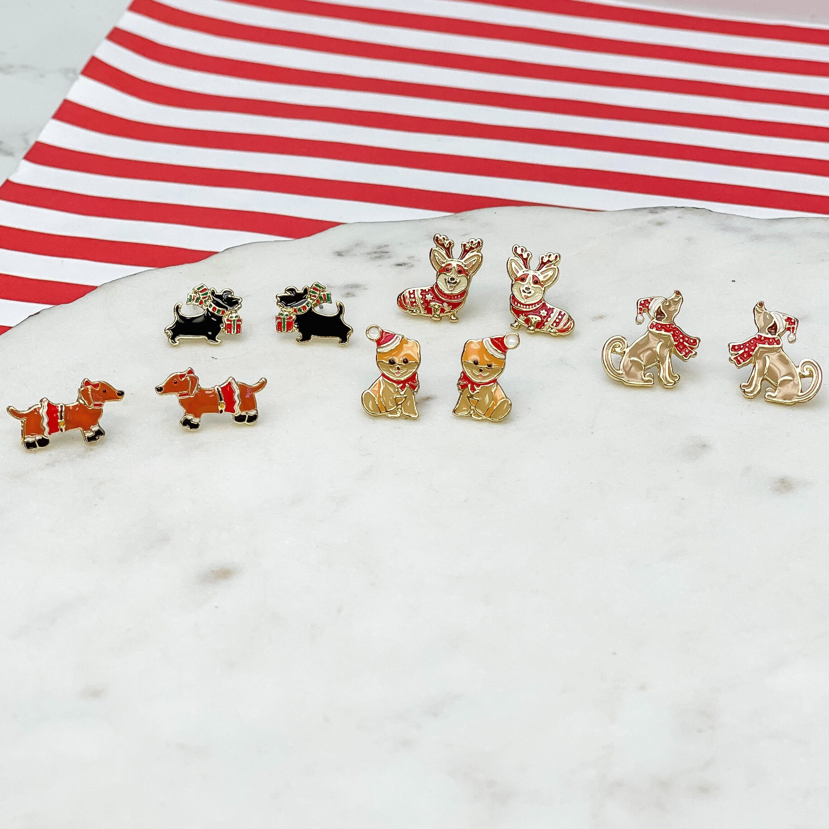 Christmas Corgi Signature Enamel Stud Earrings