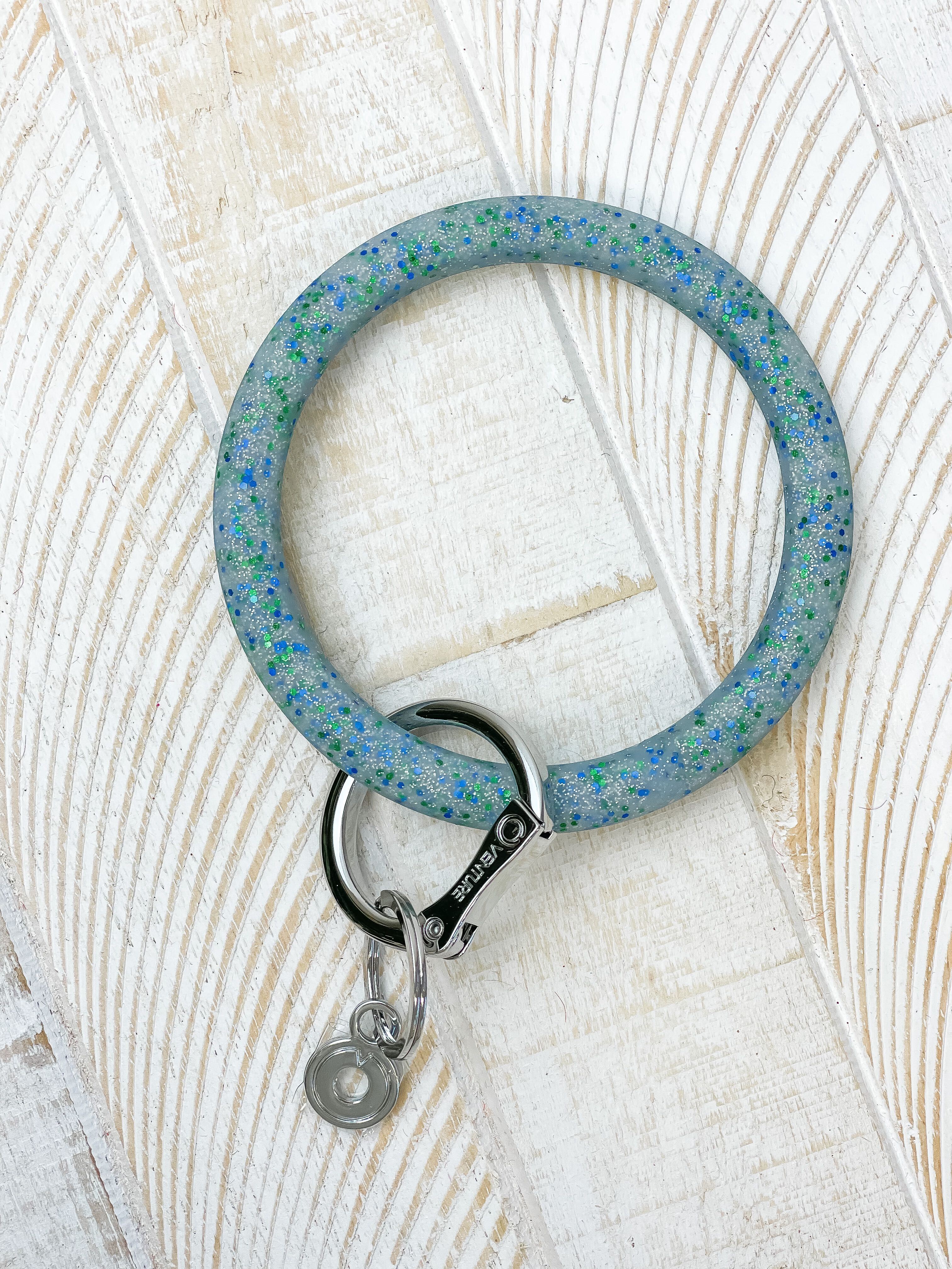 'You Make the World Go Round!' Blue Frost Confetti Big O Key Ring