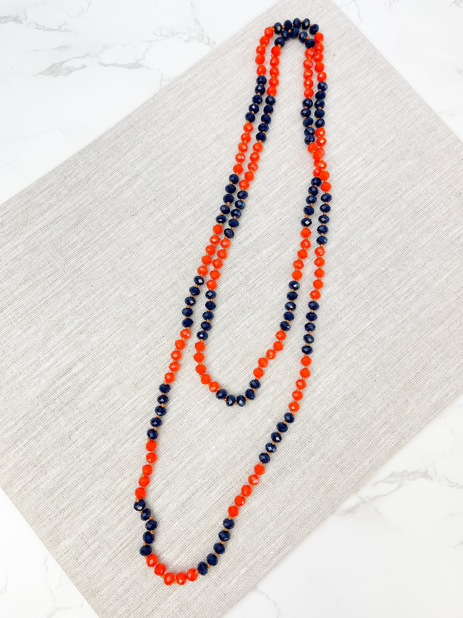 Endless Beaded Long Necklace - Orange & Navy Blue