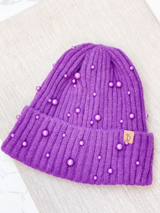 All Over Pearl Beanie - Purple