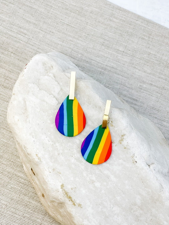 Bright Rainbow Clay Dangle Earrings