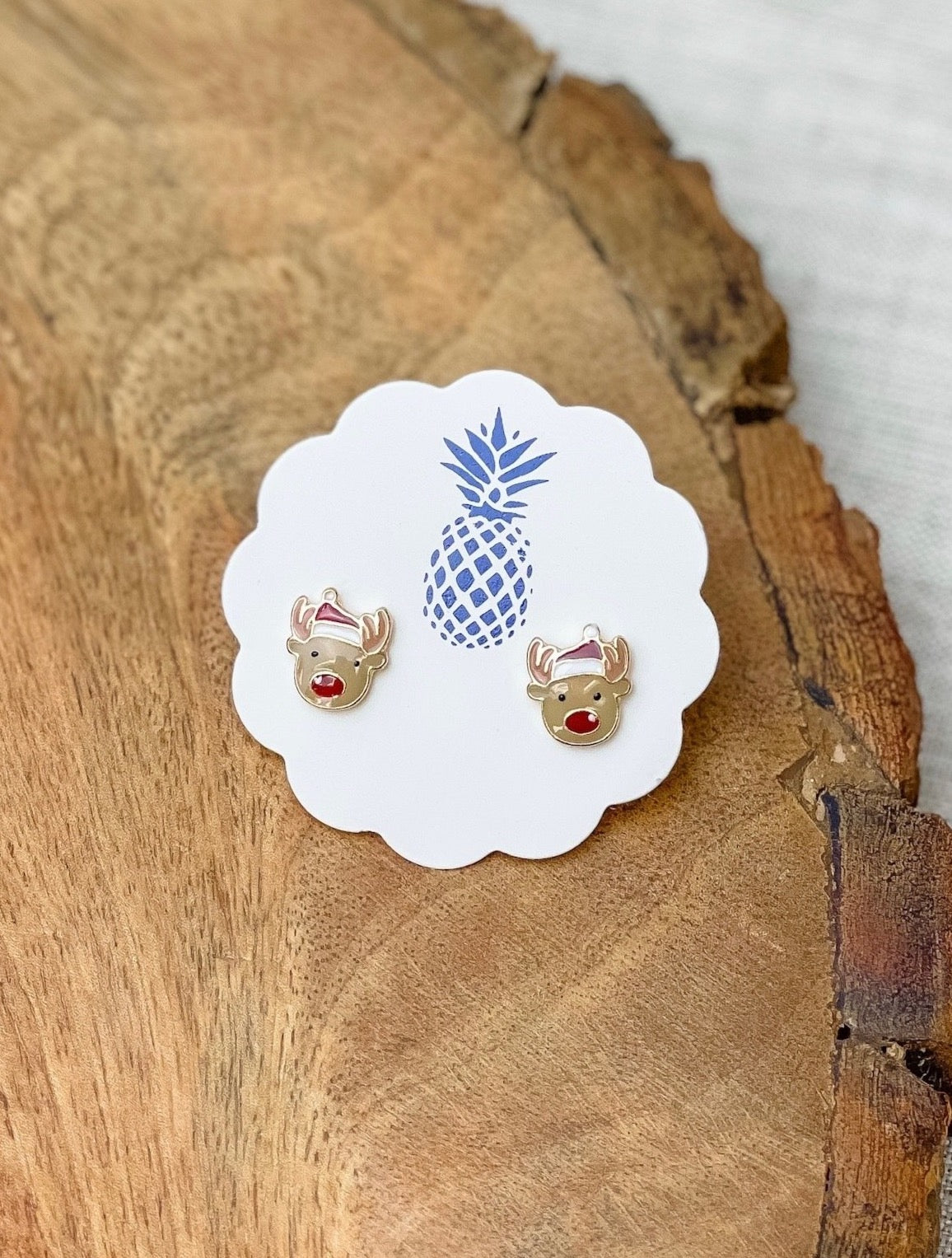 Christmas Hat Reindeer Signature Enamel Studs