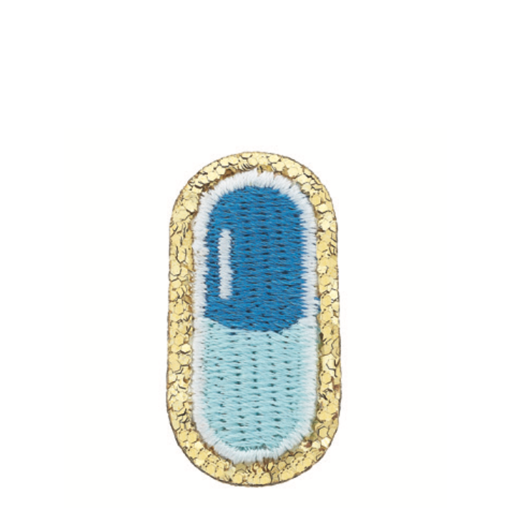 Blue Chill Pill Glitter Embroidered Patch - Small