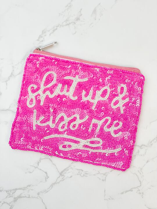 'Shut Up & Kiss Me' Beaded Zip Pouch