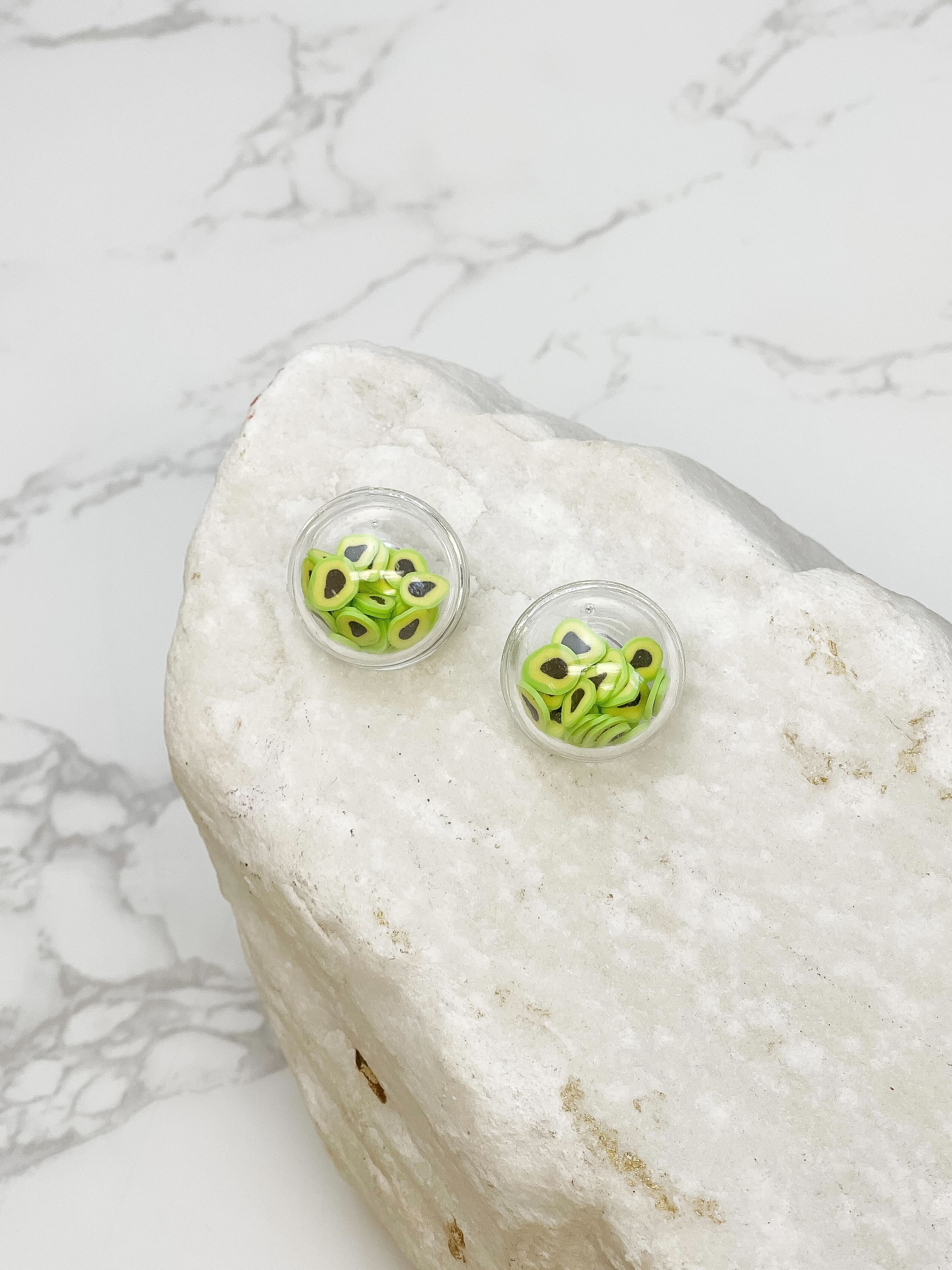 Clear Shaker Stud Earrings - Avocado