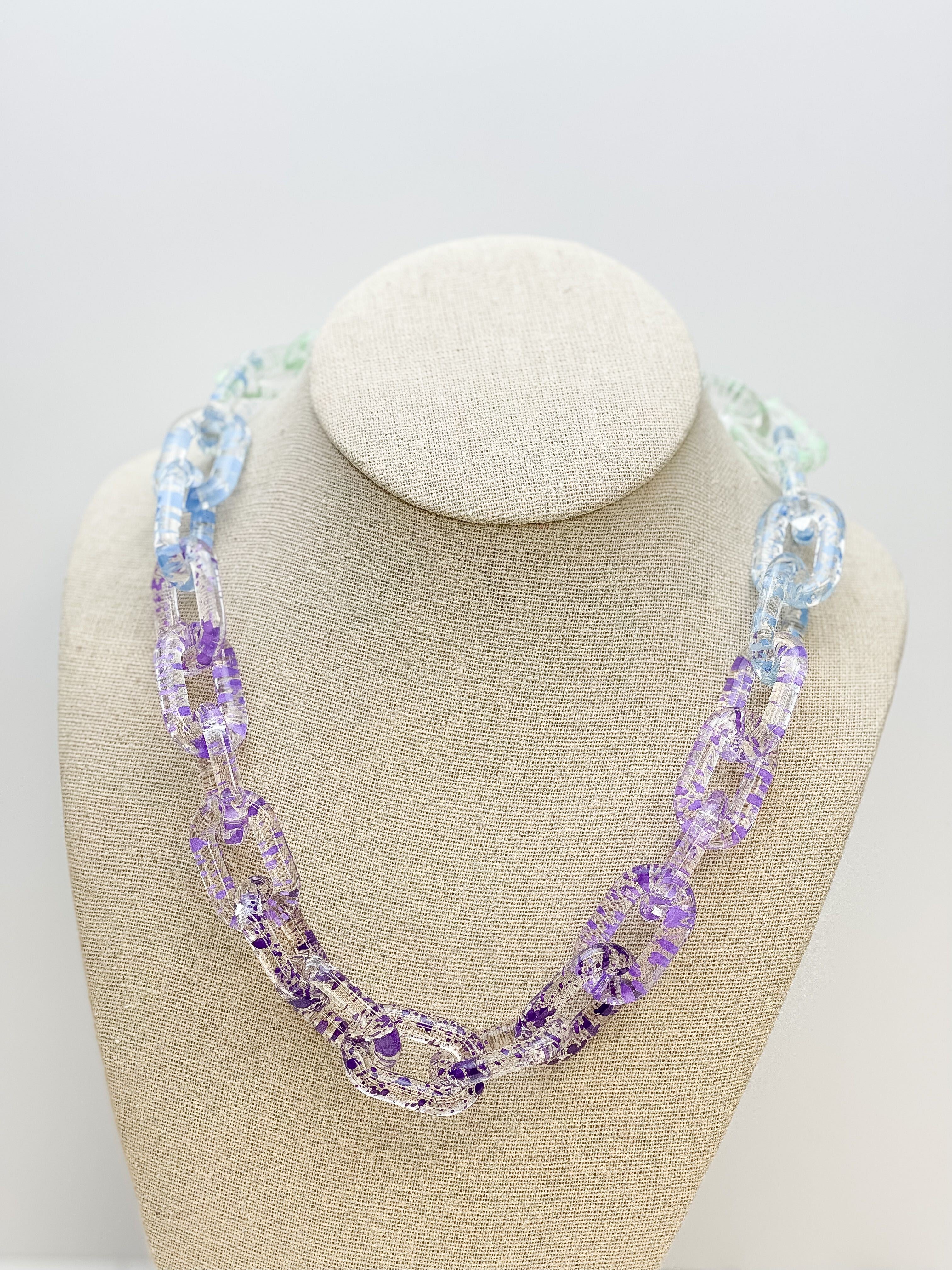 Clear Acetate Linked Necklace - Splatter