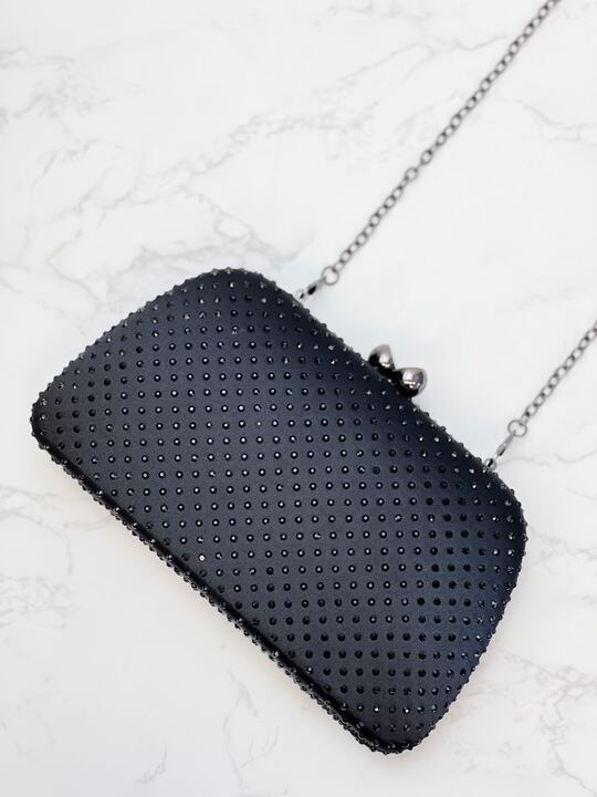 Crystal Studded Clutch - Black