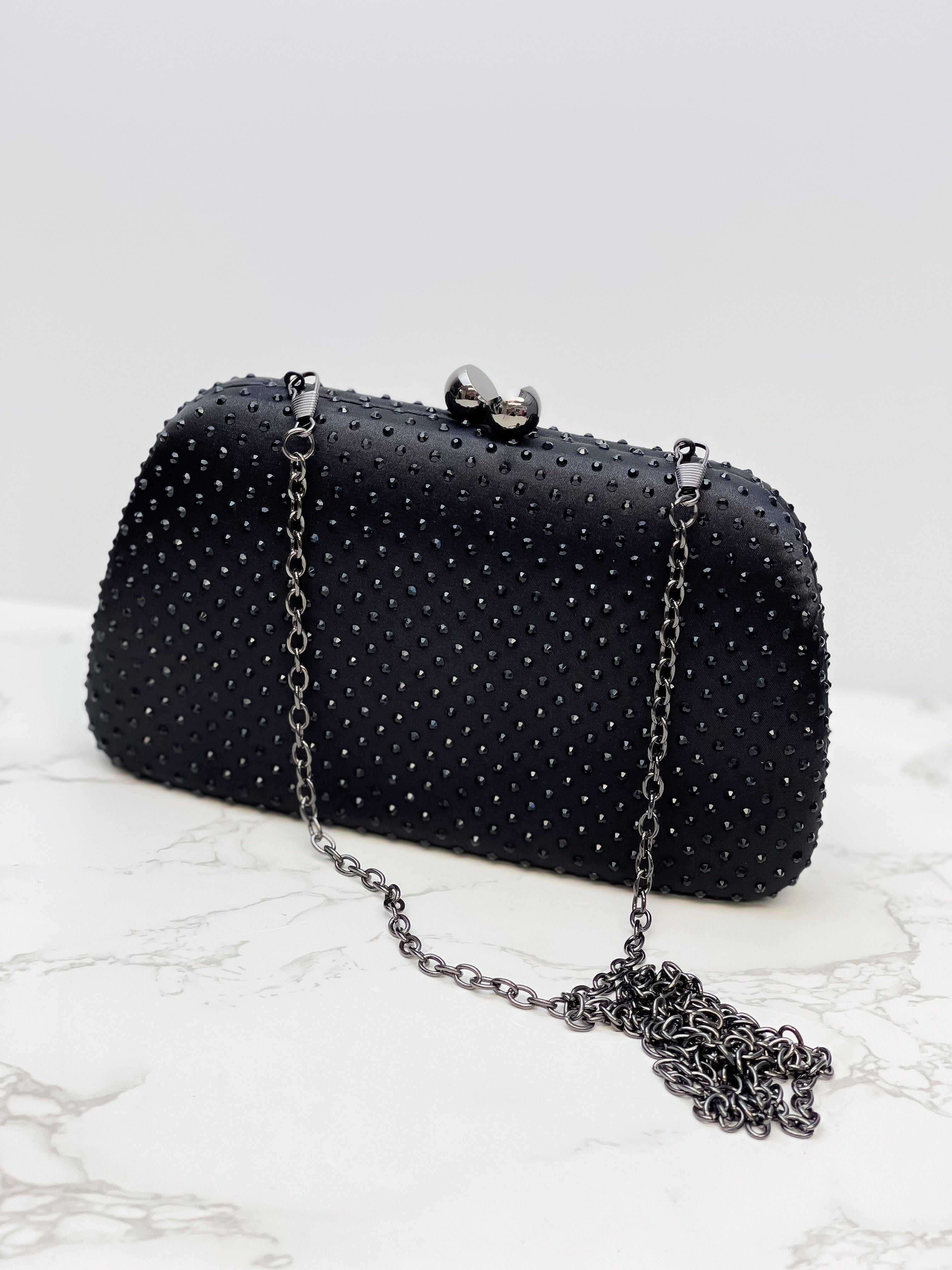 Crystal Studded Clutch - Black