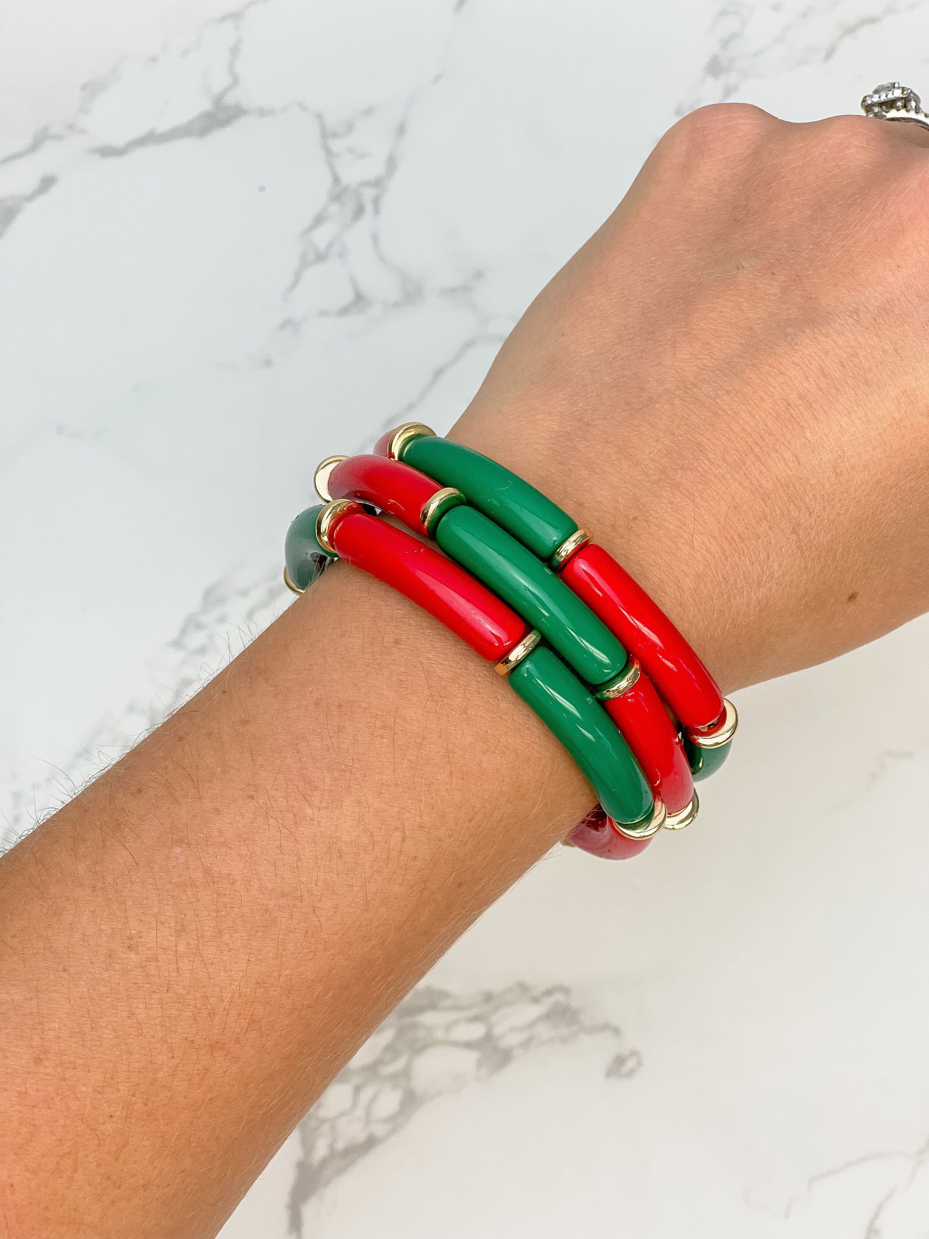 Christmas Skinny Tube Stretch Bracelet Set of 3