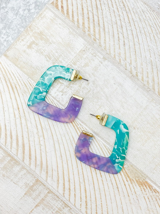 Acrylic Square Hoop Earrings - Purple