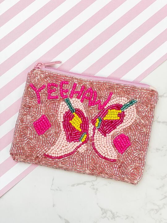 'Yeehaw' Cowgirl Boots Beaded Zip Pouch