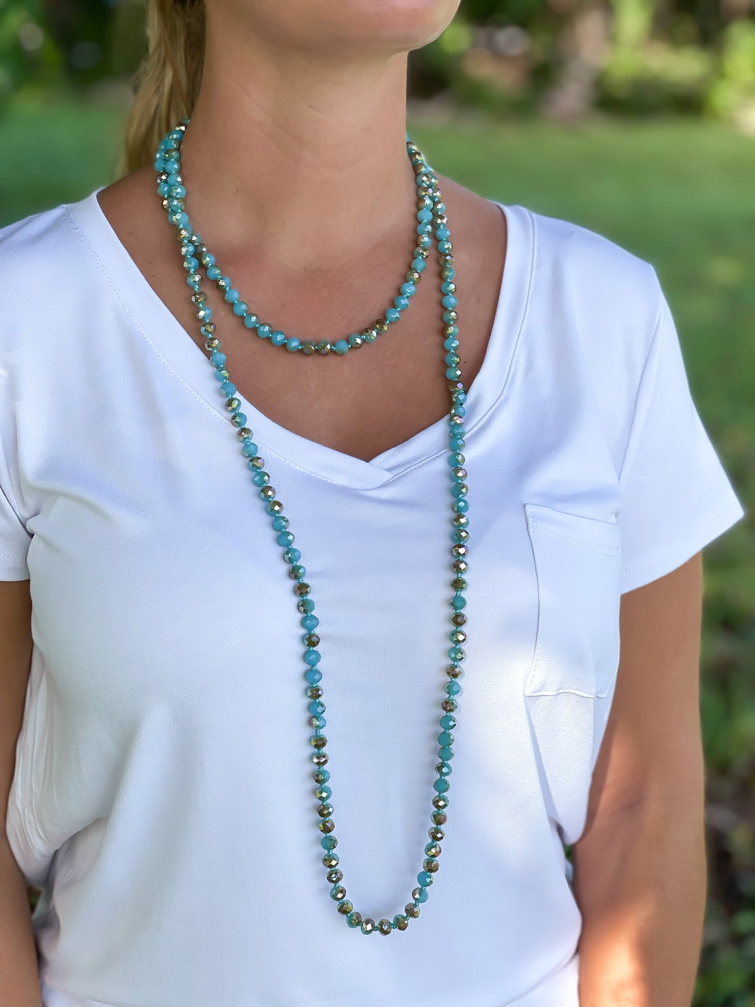 Endless Beaded Long Necklace - Turquoise