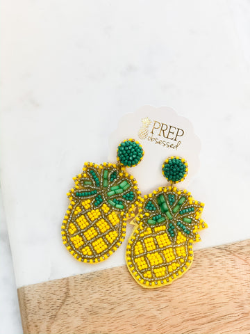 Beaded Pineapple Dangle Earrings