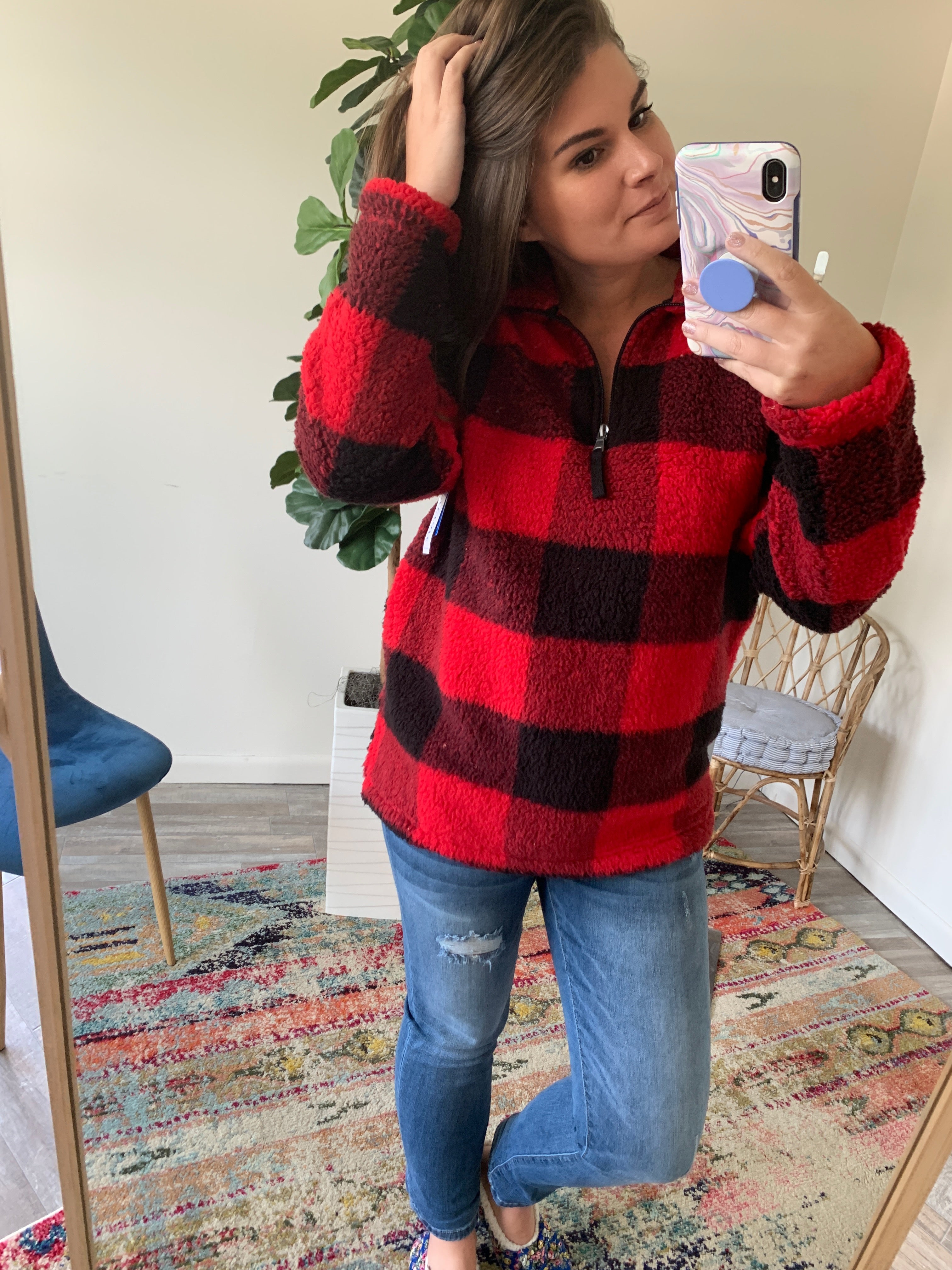 plaid sherpa pullover