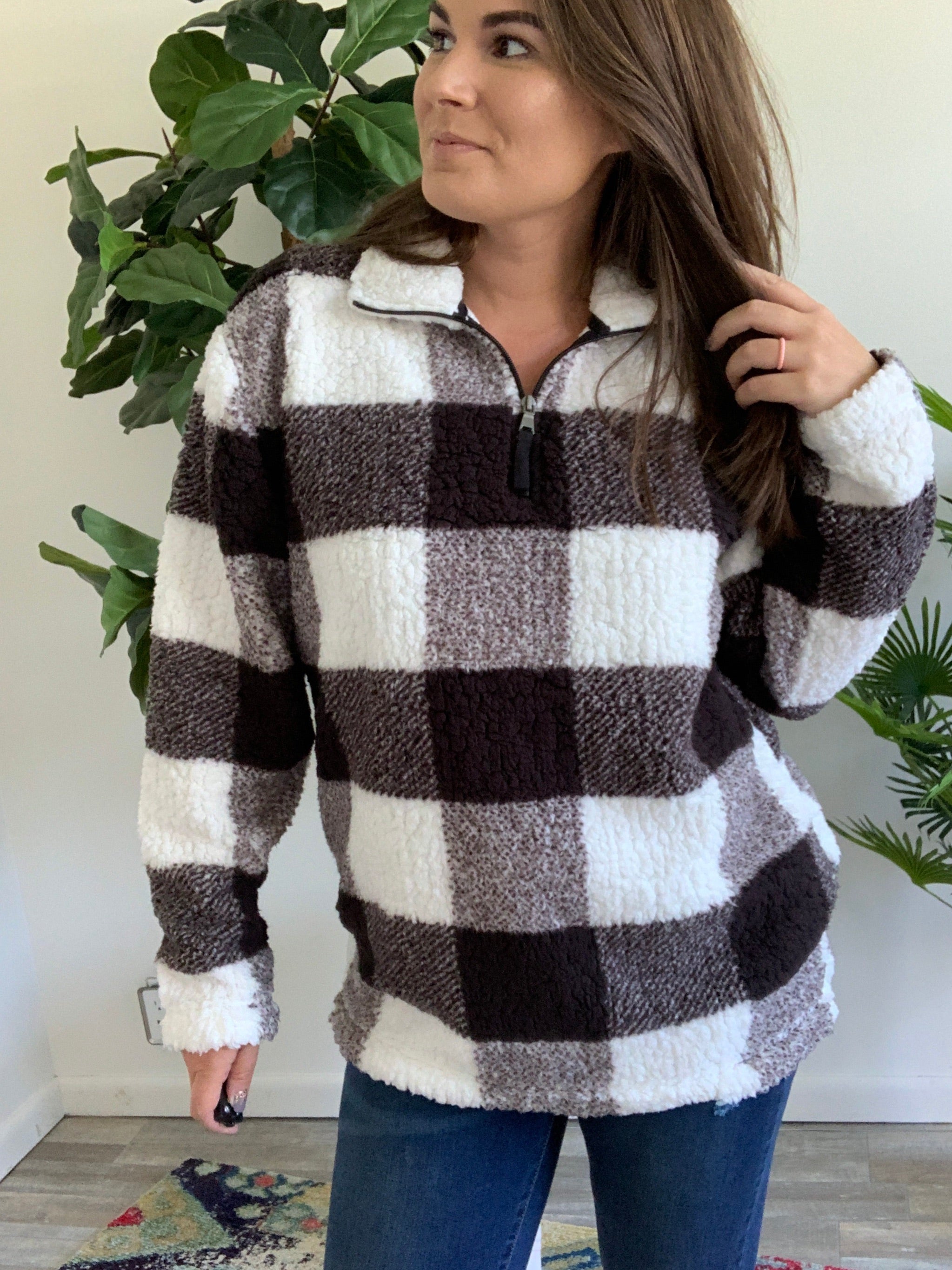 buffalo check sherpa pullover