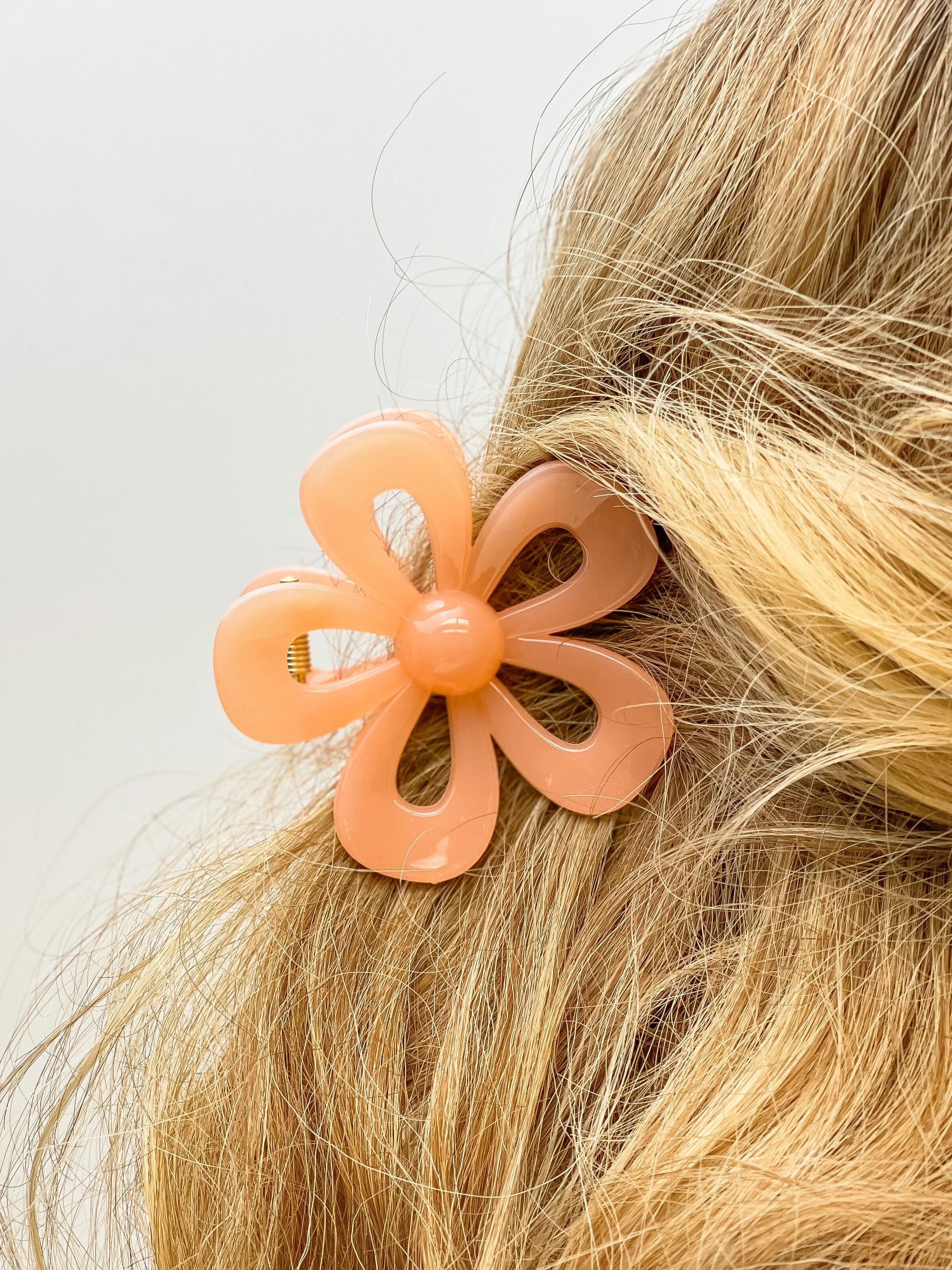 Acrylic Open Flower Hair Clip - Peach