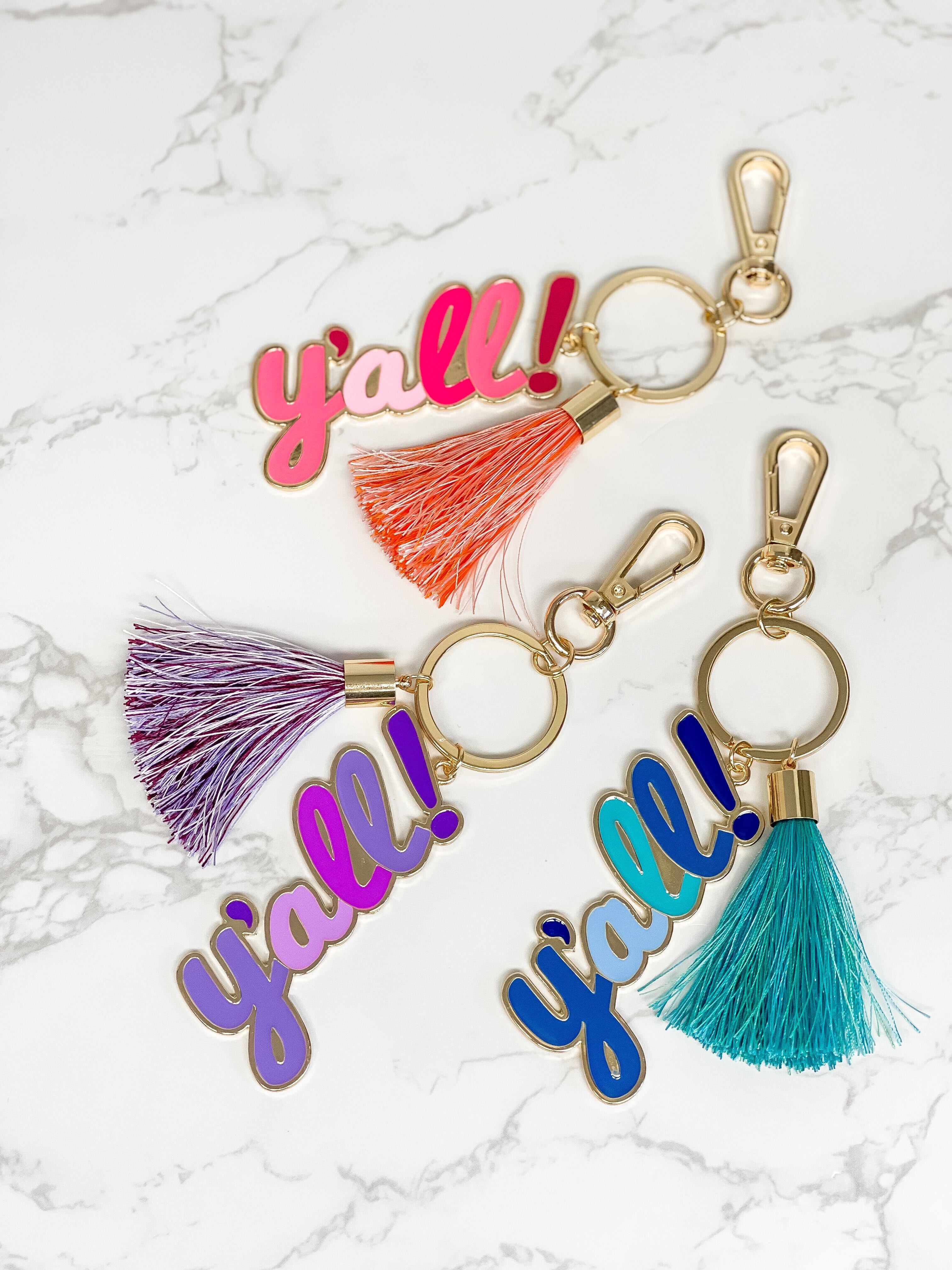 'Y'all' Tassel Keychain - Purple