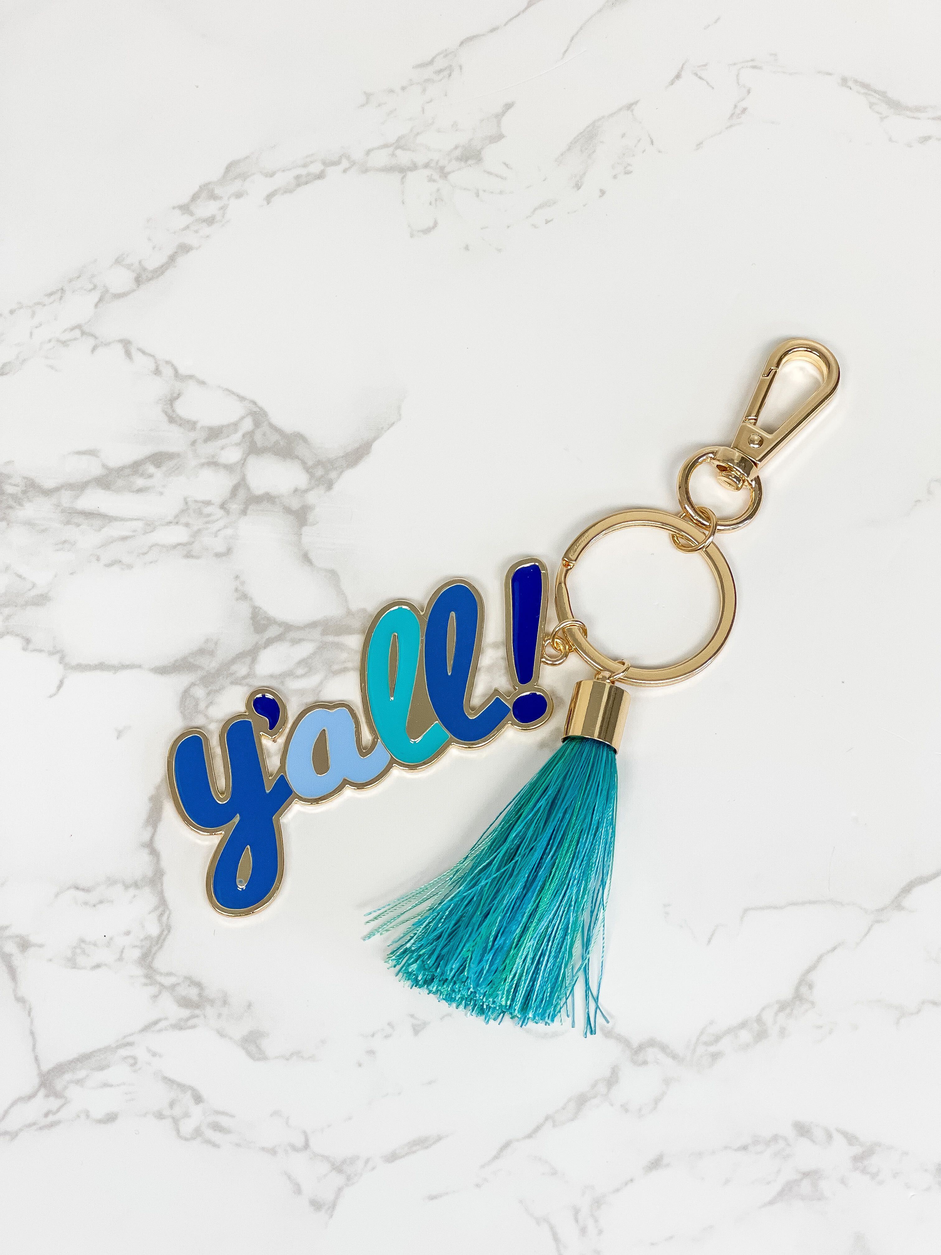 'Y'all' Tassel Keychain - Blue