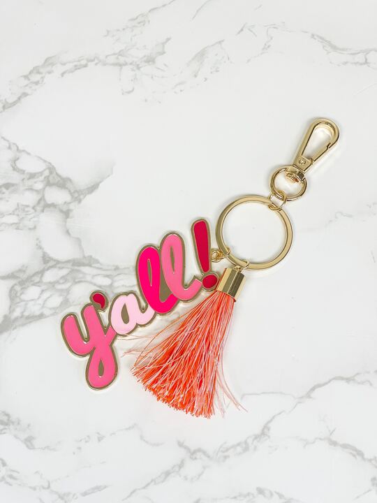 'Y'all' Tassel Keychain - Pink