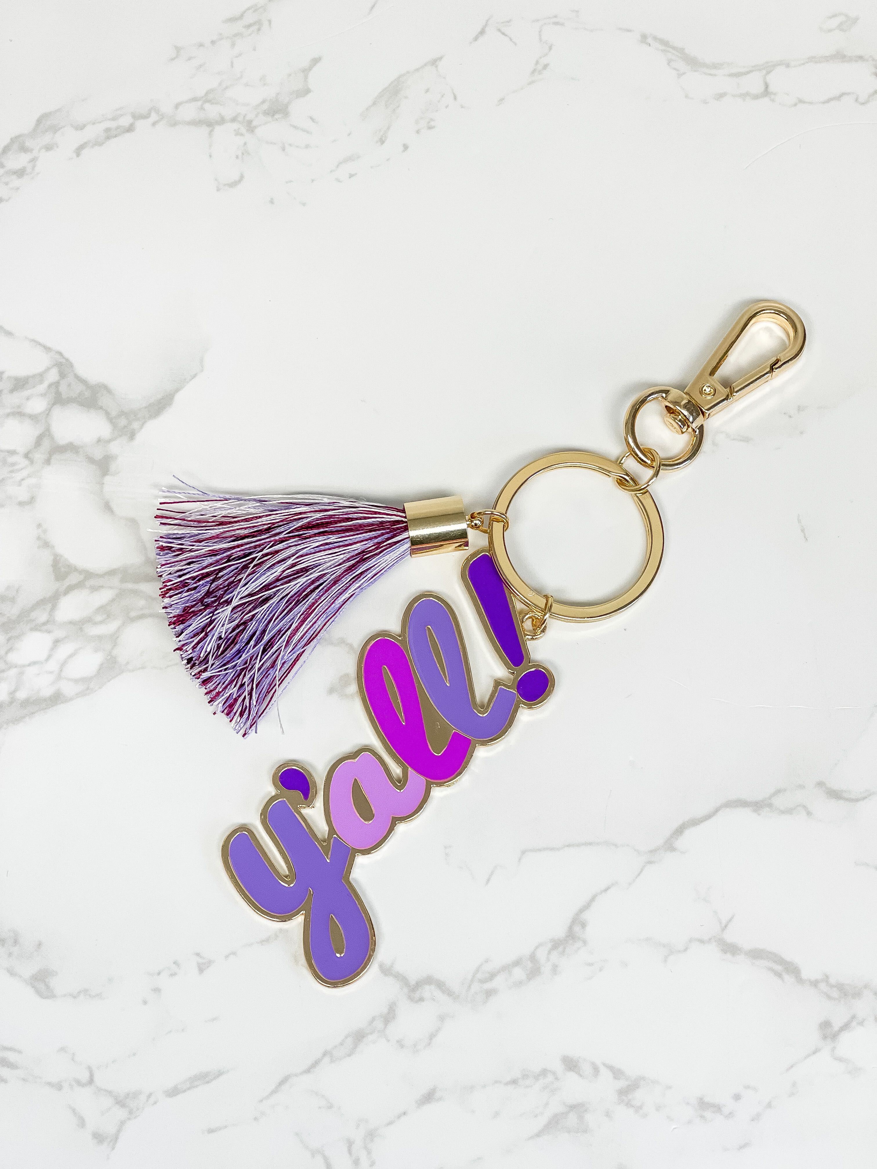 'Y'all' Tassel Keychain - Purple