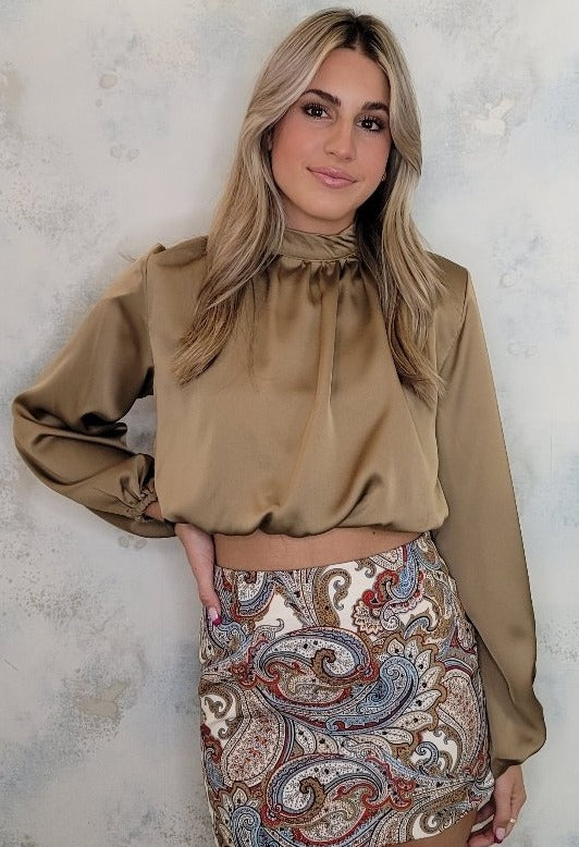 Twenty5A Italy - High Neck Cropped Satin Blouse