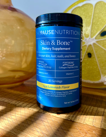 The 'Pause Nutrition Skin & Bine Dietary Supplement bottle