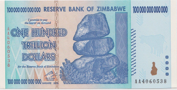 100 Trillion Dollar Zimbabwe Banknote