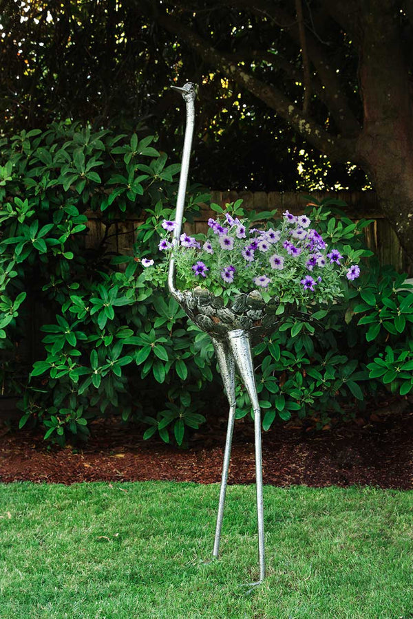 Recycled Metal Ostrich Plant Holders - African Sculpture Garden Art