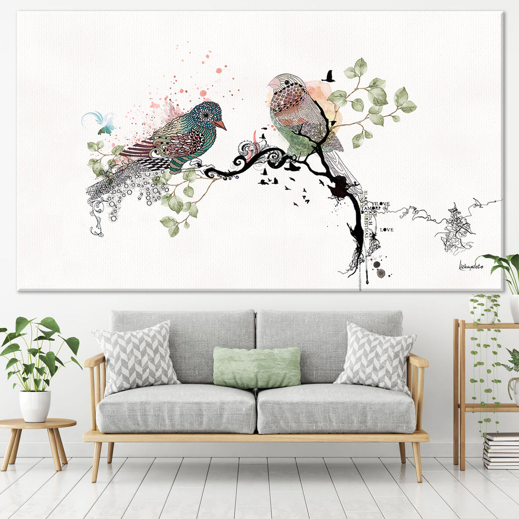 modern birds kissing bird canvas wall art - TenStickers