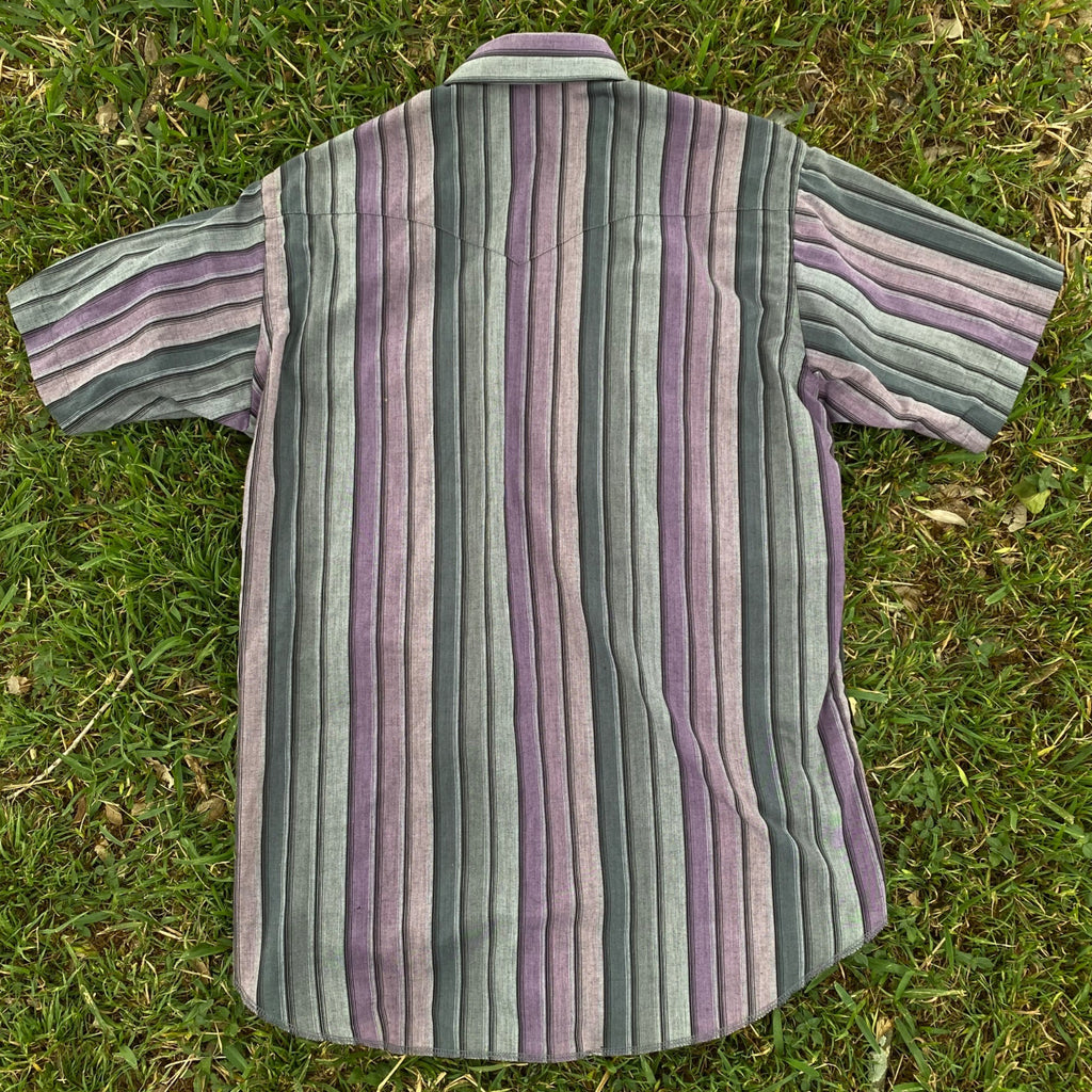 Vintage Wrangler 90s Pearl Snap Button Up Striped Cowboy Cut Men Shirt