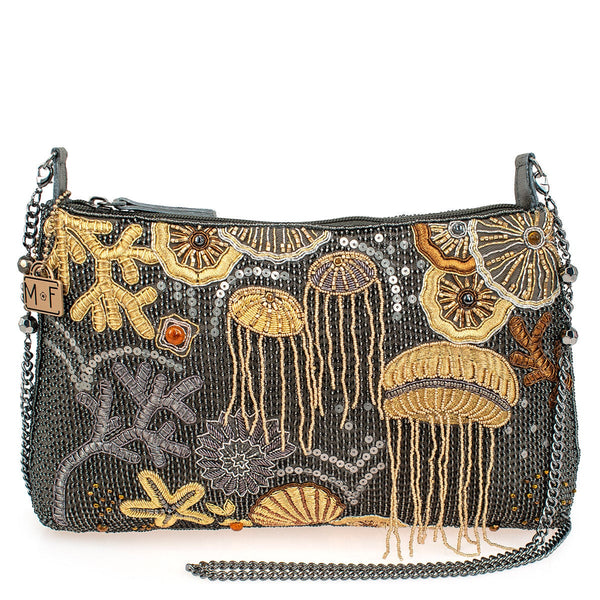 Down Under Beaded Embroidered Crossbody Clutch Sea Theme Handbag