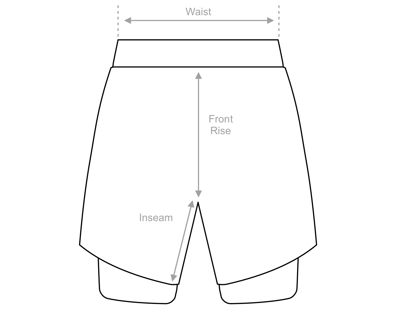 One-2 Shorts measurements graphic