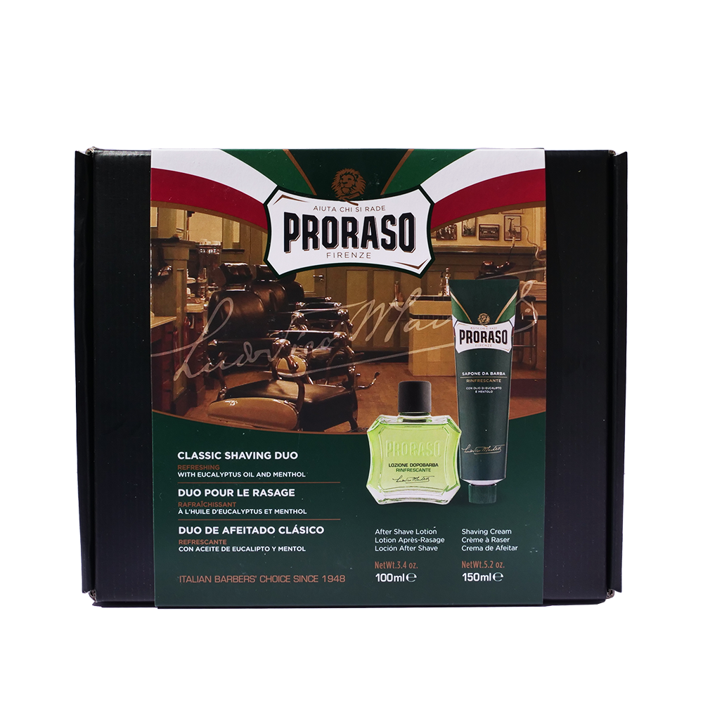 Proraso Shaving Kit for Men | Refreshing and Toning Pre-Shave Cream,  Shaving Cream Tube and After Shave Balm in Vintage Gino Tin | All Skin Types