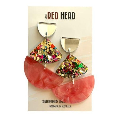 Little Red Head | Marbled Pink Slice Dangles