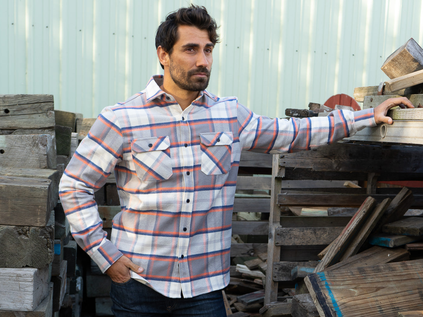 Photo of Man Outside Wearing Salmon MuskOx Flannel Shirt