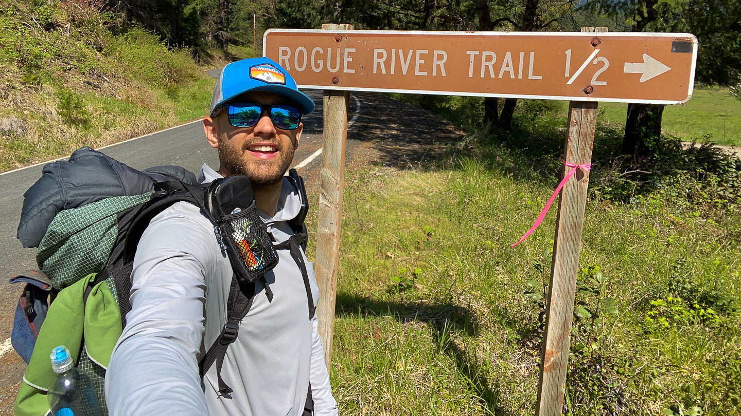 Photo of Chad Lubinski about to start a hike on Rogue River Trail. Ultra Running and Thru Hiking with Chad Lubinski, MuskOx Men's Outdoor Apparel