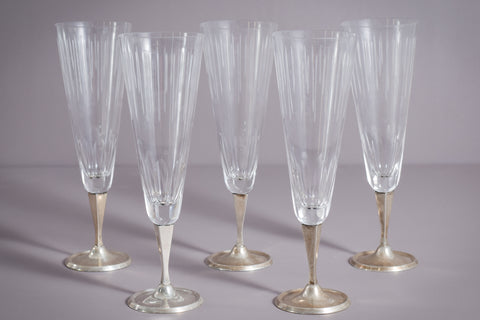 Set of 5 Silver and Glass Drinking Glasses